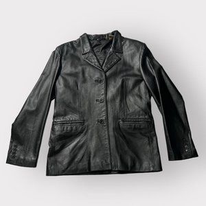 Vintage 1990s black genuine leather blazer jacket size medium